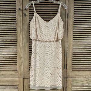 Adrianna Papell Rose Gold Beaded Sequin Sheath Short Dress Size 4